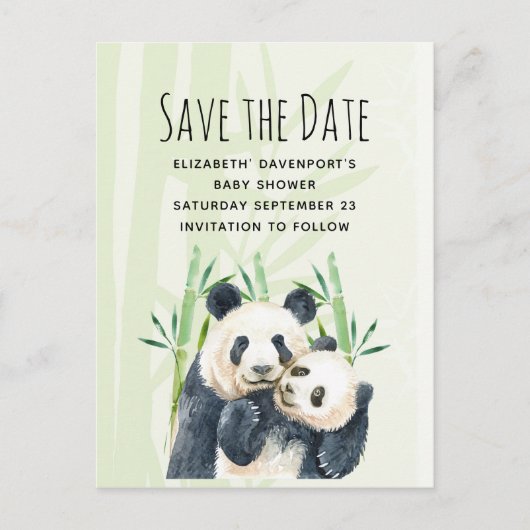 Niedlich Panda Pair Save the Date Kinderdusche Einladungspostkarte (Vorderseite)