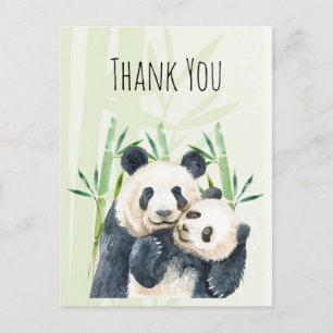 Niedlich Panda Pair Watercolor Danke an die Postka Postkarte