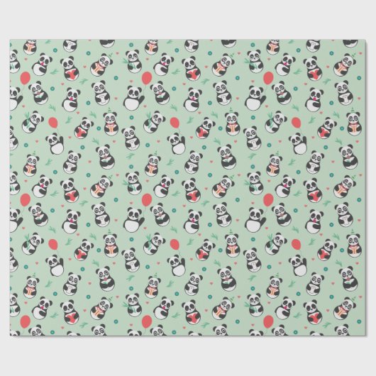 Niedlich Panda Pattern Geburtstag | Grün Geschenkpapier (Flach)