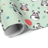 Niedlich Panda Pattern Geburtstag | Grün Geschenkpapier (Rolleneckpunkt)