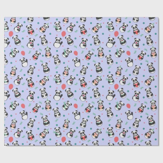 Niedlich Panda Pattern Geburtstag | LILA Geschenkpapier (Flach)