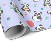 Niedlich Panda Pattern Geburtstag | LILA Geschenkpapier (Rolleneckpunkt)