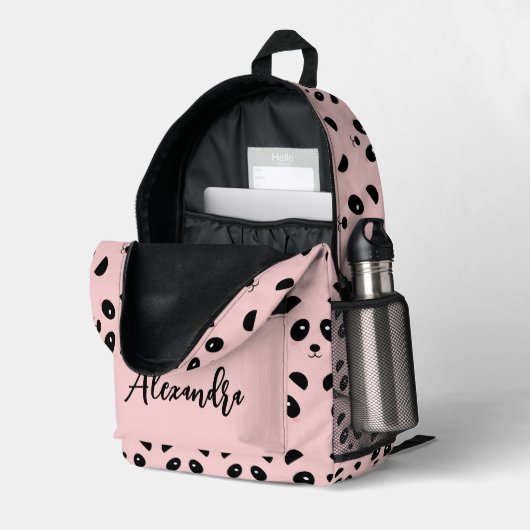 Niedlich Panda Pattern Individuelle Name Girly Pin Bedruckter Rucksack (Rückseitige Ecke links (Offen) )
