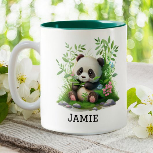 Niedlich Panda Personalisiert Floral Bamboo Zweifarbige Tasse