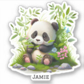 Niedlich Panda Pink Blume Bamboo Custom Cut Vinyl Aufkleber (Vorderseite)