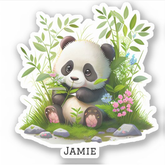 Niedlich Panda Pink Blume Bamboo Custom Cut Vinyl Aufkleber (Vorderseite)