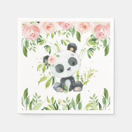 Niedlich Panda Pink Blumengrün Baby Dusche Party Serviette