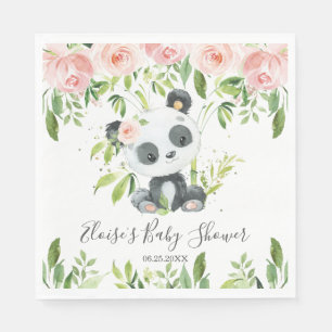 Niedlich Panda Pink Blumengrün Baby Dusche Party Serviette