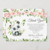 Niedlich Panda Pink Blumengrün Baby Shower Girl Dankeskarte (Vorne/Hinten)