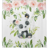 Niedlich Panda Pink Blumengrün Bamboo Duschvorhang (Vorderseite)