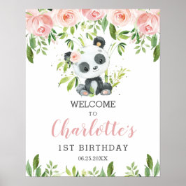 Niedlich Panda Pink Blumengrün Geburtstag Willkomm Poster