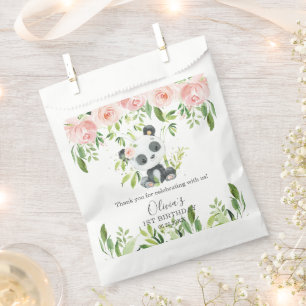 Niedlich Panda Pink Floral Bamboo Babydusche Gebur Geschenktütchen