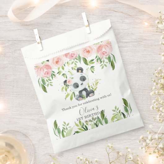 Niedlich Panda Pink Floral Bamboo Babydusche Gebur Geschenktütchen (Ausgeschnitten)