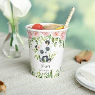 Niedlich Panda Pink Floral Bamboo Babydusche Gebur Pappbecher