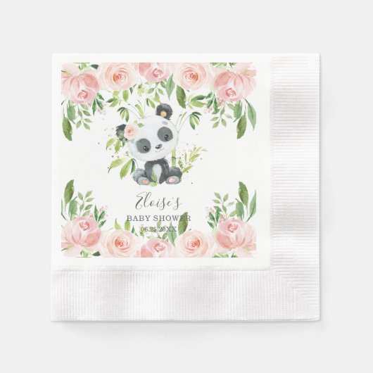 Niedlich Panda Pink Floral Bamboo Babydusche Gebur Serviette (Vorderseite)