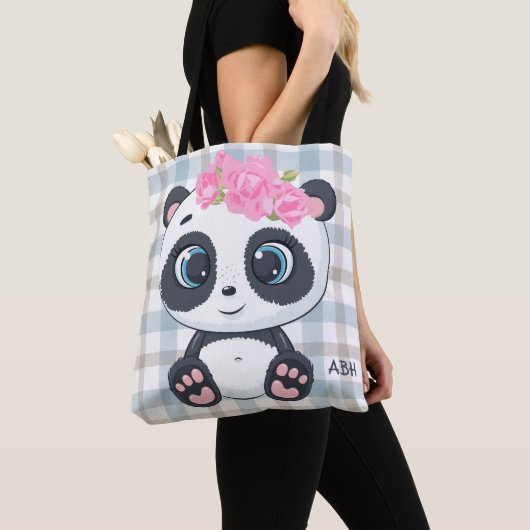 Niedlich Panda Pink Floral Monogram Tasche (Von Nahem)