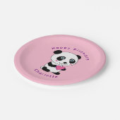 Niedlich Panda Pink Herzens Geburtsdatum Personali Pappteller (Schrägansicht)