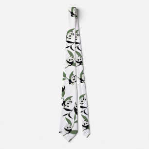 Niedlich Panda Playing Bamboo Garden White Ver Krawatte