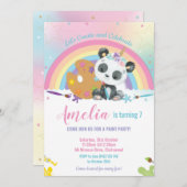Niedlich Panda Rainbow Art Paint Birthday Party Gi Einladung (Vorne/Hinten)