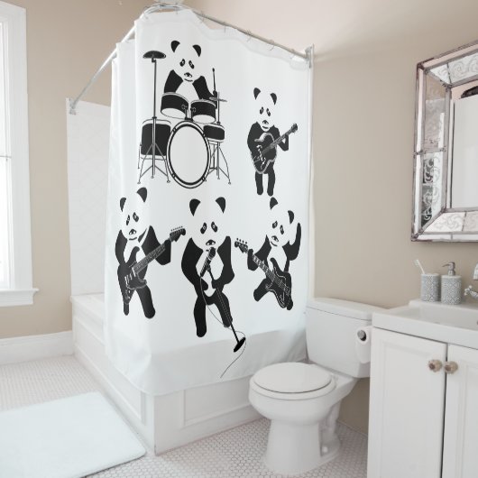 Niedlich Panda Rock Band Duschvorhang (Beispiel)
