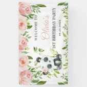 Niedlich Panda Rosa Blumengrün Bambus Hintergrund Banner (Vertikal)