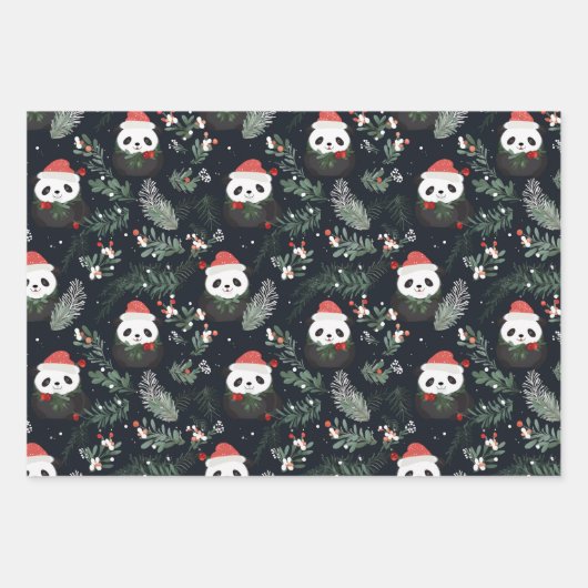 Niedlich Panda Rustikaler Winterurlaub Wasserfarbe Geschenkpapier Set (Vorderseite 3)