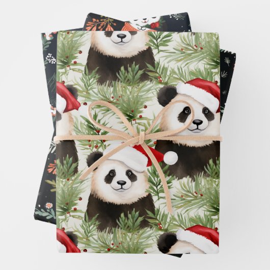 Niedlich Panda Rustikaler Winterurlaub Wasserfarbe Geschenkpapier Set (Beispiel)