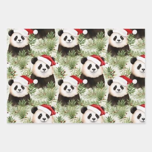 Niedlich Panda Rustikaler Winterurlaub Wasserfarbe Geschenkpapier Set (Vorderseite)