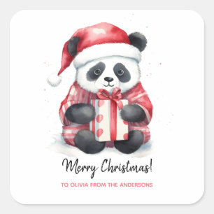 Niedlich Panda Santa Merry Weihnachten Quadratischer Aufkleber