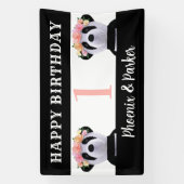 Niedlich Panda Twin Girls Boys Birthday Party Bann Banner (Vertikal)