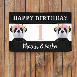 Niedlich Panda Twin Girls Boys Birthday Party Bann Banner