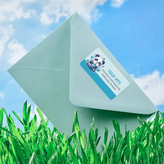 Niedlich Panda und Blue Boba Bubble Tee Adressaufkleber