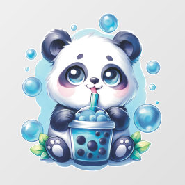 Niedlich Panda und Blue Boba Bubble Tee Fensteraufkleber