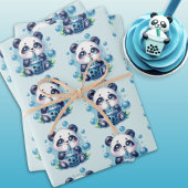 Niedlich Panda und Blue Boba Bubble Tee Geschenkpapier Set
