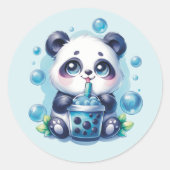 Niedlich Panda und Blue Boba Bubble Tee Runder Aufkleber (Vorderseite)