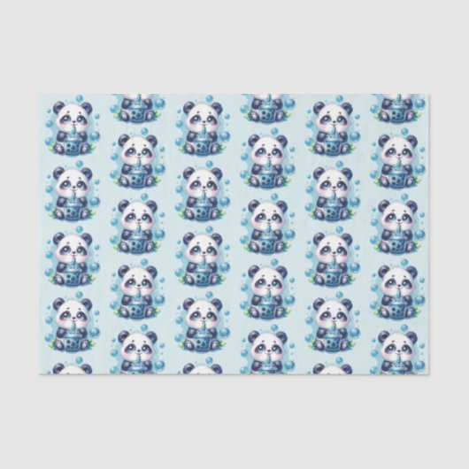 Niedlich Panda und Blue Boba Bubble Tee Seidenpapier (Vorderseite)