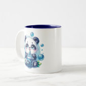 Niedlich Panda und Blue Boba Bubble Tee Zweifarbige Tasse (Vorderseite Links)