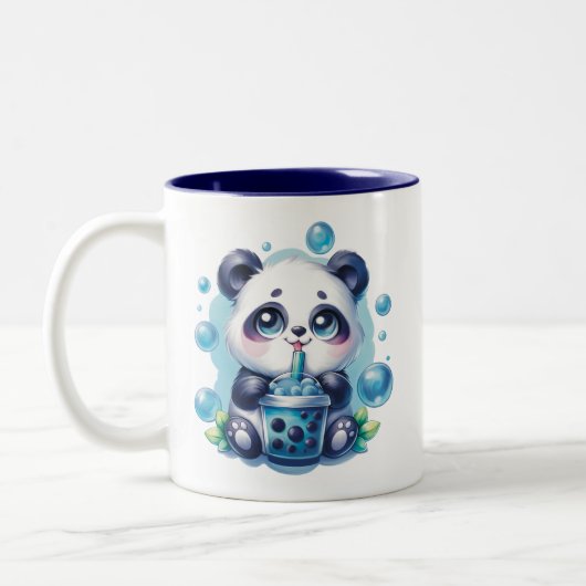 Niedlich Panda und Blue Boba Bubble Tee Zweifarbige Tasse (Links)