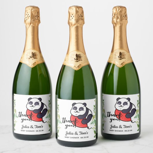 Niedlich Panda Vielen Dank Baby Dusche Sparkling W Schaumweinetikett (Flaschen)
