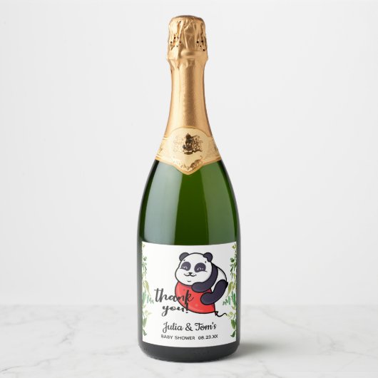 Niedlich Panda Vielen Dank Baby Dusche Sparkling W Schaumweinetikett (Vorderseite)