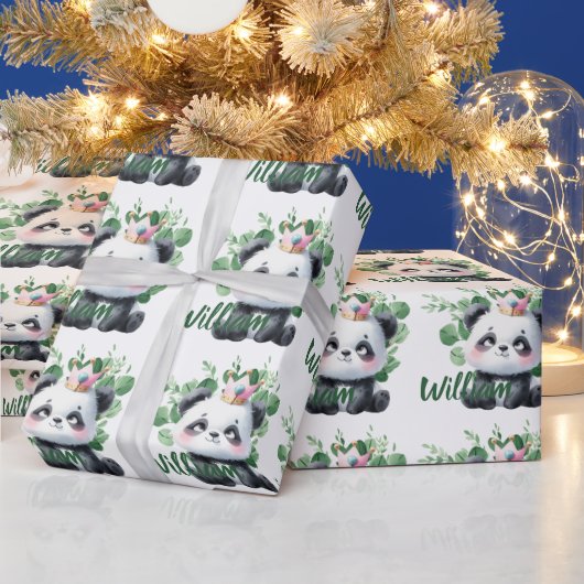 Niedlich Panda Watercolor Grünmuster Geburtstag Geschenkpapier (Feiertage)