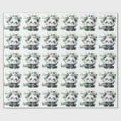 Niedlich Panda Watercolor Grünmuster Geburtstag Geschenkpapier (Flach)