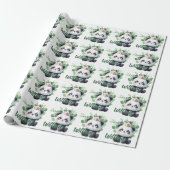 Niedlich Panda Watercolor Grünmuster Geburtstag Geschenkpapier (Ungerollt)