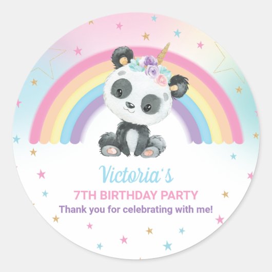 Niedlich Pandacorn Panda Birthday Party Rainbow Ge Runder Aufkleber (Vorderseite)