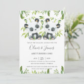 Niedlich Pandas Bamboo Greenery Twin Boys Geburtst Einladung (Stehend Vorderseite)