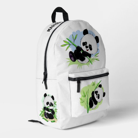 Niedlich Pandas individuelle Name Bedruckter Rucksack (Rückseitige Ecke links)