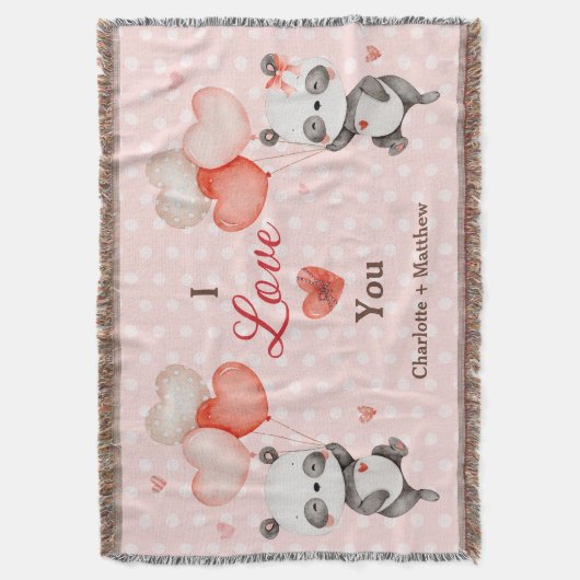 Niedlich Pandas Liebe Rotes Herz Balloons Valentin Decke (Vorderseite Vertikal)