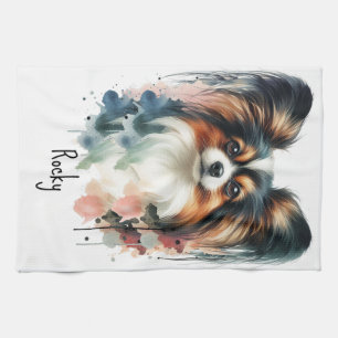 Niedlich Papillon Dog Wasserfarben Art Geschirrtuch