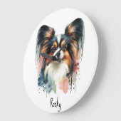 Niedlich Papillon Dog Wasserfarben Art Große Wanduhr (Winkel)