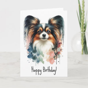 Niedlich Papillon Dog Wasserfarben Art Karte